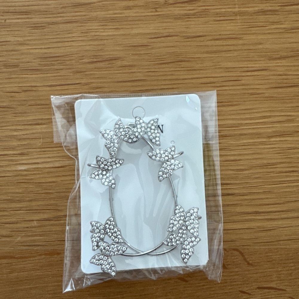 Rhinestone Silver Butterfly Ear Cuff Wrap | Clip On